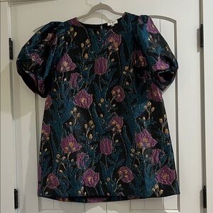 Umgee Black Top with Purple and Dark Green Floral Design